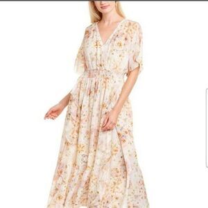 Johnny Was Silk Floral Maxi Dress Boho Kimono Sleeve Flowy Size XL